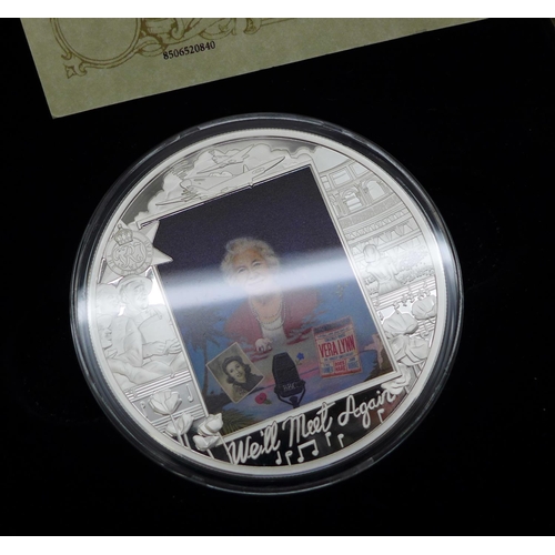 960 - A 2020 Dame Vera Lynn The Portrait Coin, denomination ten pounds, 65mm, 5oz. pure silver, in wooden ... 