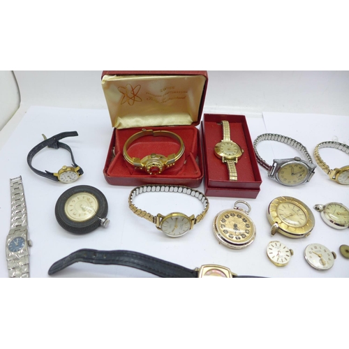 976 - Mechanical wristwatches including Rodania, fob watches and movements including Garrard