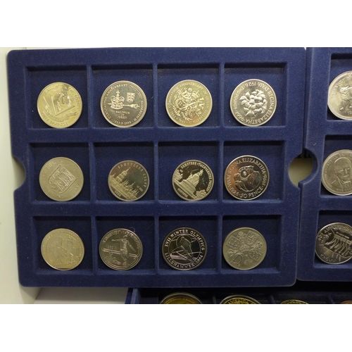 984 - Thirty-six coins including crowns, in presentation box