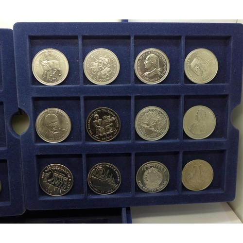 984 - Thirty-six coins including crowns, in presentation box