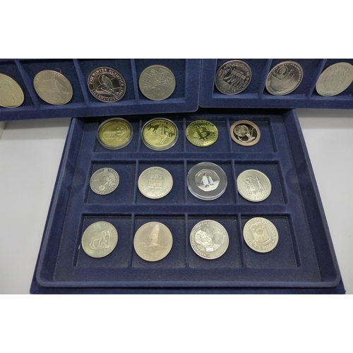 984 - Thirty-six coins including crowns, in presentation box