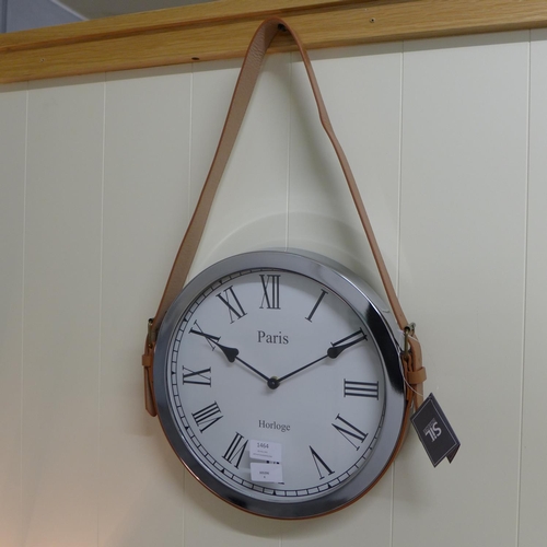 1416 - A Paris round wall clock with leather belt strap, 33cm x 57cm (CL184112)   #