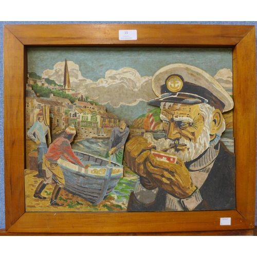 15 - A Cornish School painted 3D picture, framed