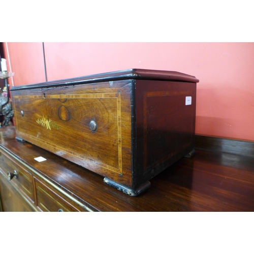 30 - A 19th Century Swiss inlaid rosewood 12 air cylinder music box, with 23cms h x 67cms w