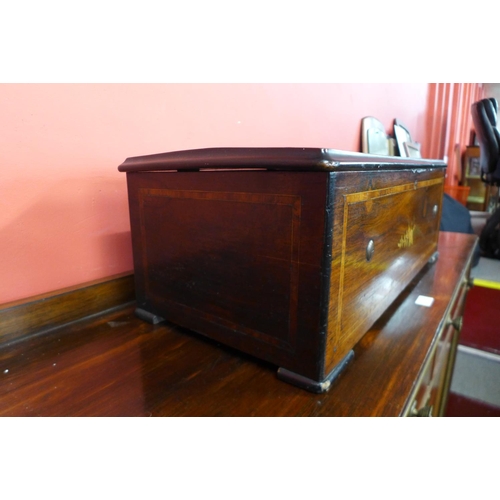 30 - A 19th Century Swiss inlaid rosewood 12 air cylinder music box, with 23cms h x 67cms w