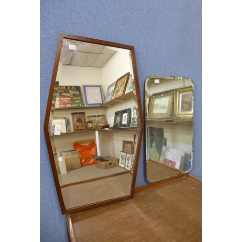 36 - A mahogany diamond shaped mirror and a bevel edge mirror