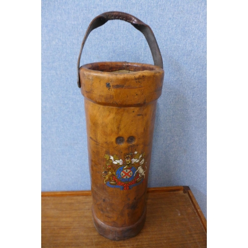 47 - An armorial leather shot bucket