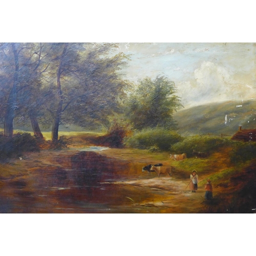 5 - Welsh School (19th Century), three landscapes, oil on canvas, 30 x 46cms, unframed, one indistinctly... 