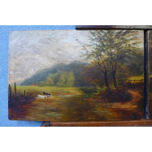 5 - Welsh School (19th Century), three landscapes, oil on canvas, 30 x 46cms, unframed, one indistinctly... 