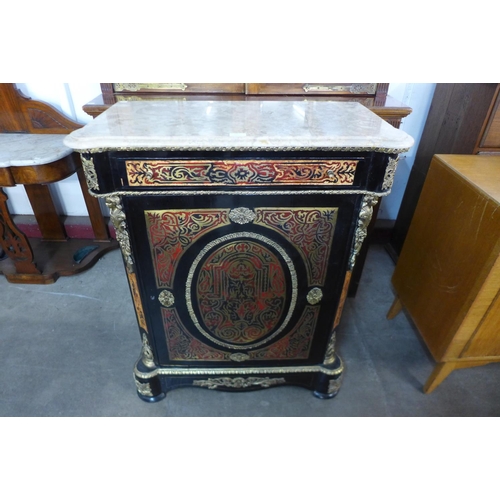 55 - A French Boulle style ebonised and marble topped pier cabinet