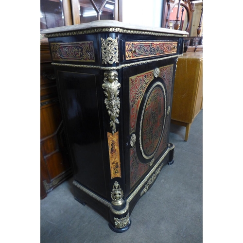 55 - A French Boulle style ebonised and marble topped pier cabinet