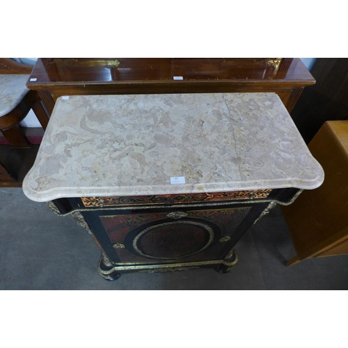 55 - A French Boulle style ebonised and marble topped pier cabinet