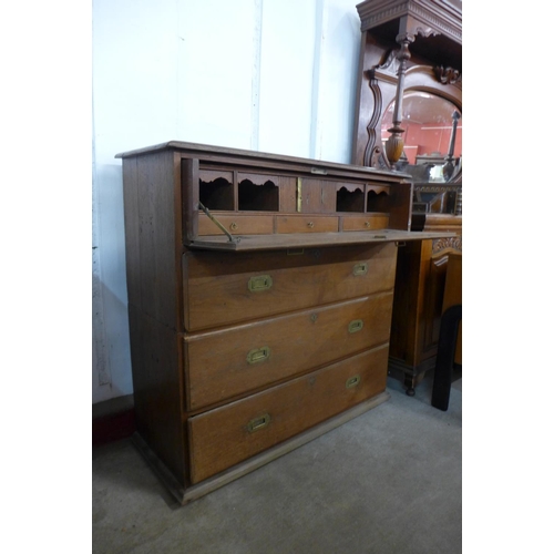 57 - A 19th Century Anglo-Indian teak military campaign secretaire chest, 105cms h, 112cms w, 45cms d