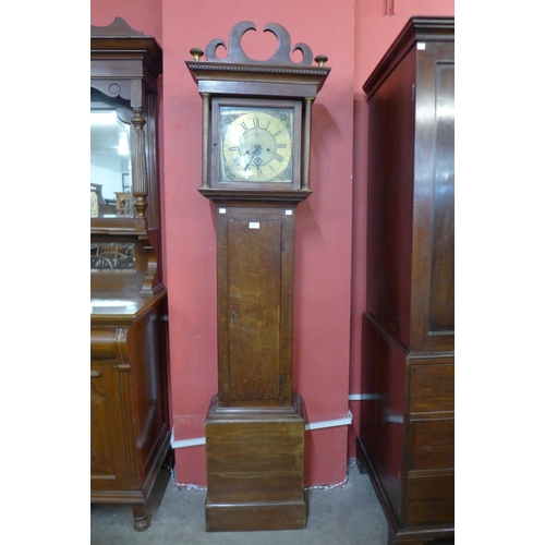 69 - A George III oak longcase clock, the 11 inch brass dial signed Thomas Fayrer, Lancaster, a/f