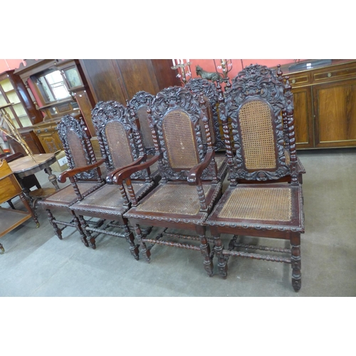 69a - A set of eight 17th Century style carved mahogany bergere chairs