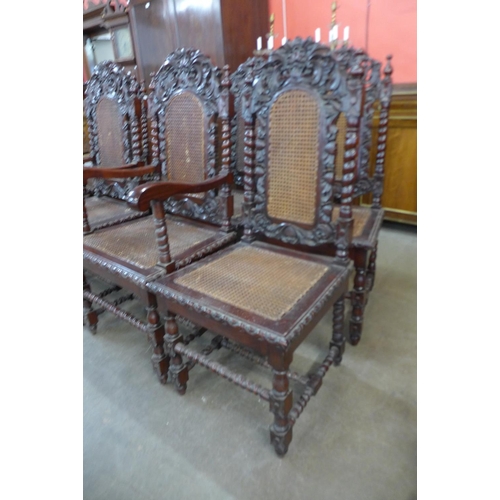 69a - A set of eight 17th Century style carved mahogany bergere chairs