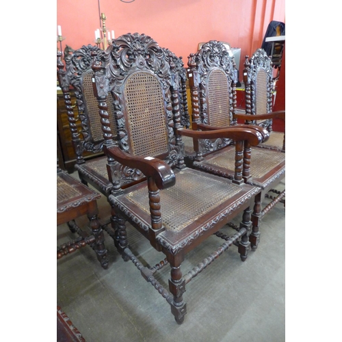 69a - A set of eight 17th Century style carved mahogany bergere chairs