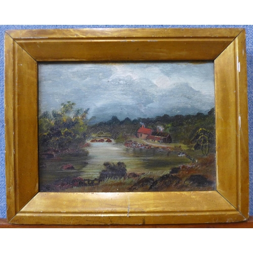 7 - English Naive School (19th Century), landscape, oil on canvas, 14 x 19cms, framed