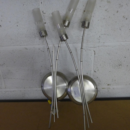 2153 - 1 x Brushed chrome centre light with 2 matching wall lights & 1 polished chrome centre light