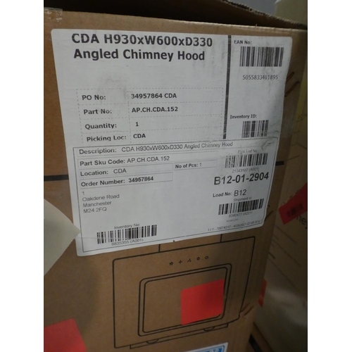 3314 - CDA  Angled Chimney Hood - Black H1110xW600xD330, RRP £185 inc. VAT - model no:-EVA60BL * This lot i... 