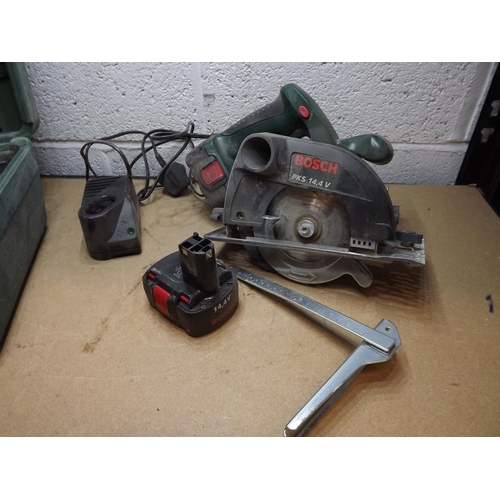 2024 - Bosch PKS 14.4v cordless circular saw with charger and case, a/f