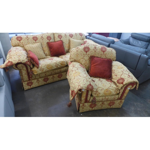 1317 - A red and gold fabric upholstered two piece suite