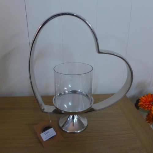 1436 - A heart shaped nickel candle holder, height 39cm (2139919)   #