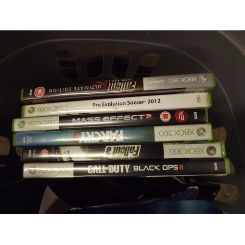 2156 - Black XBox 360 with approx. 15 games with leads & controller