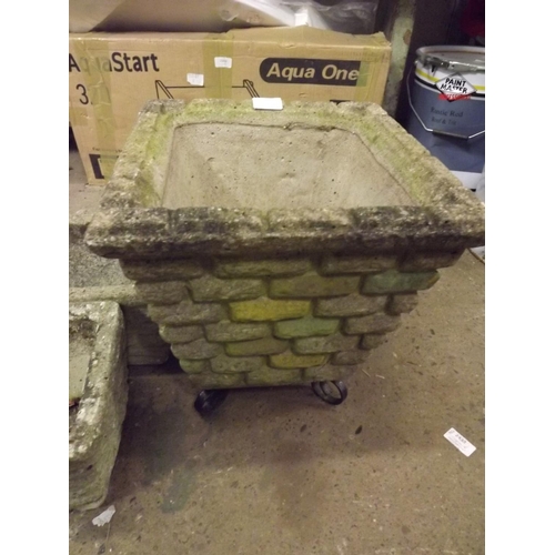 2397 - 2 Trough stone planters with matching square planter