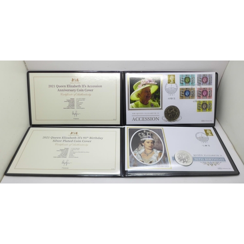 1299 - A 2021 Queen Elizabeth II's Accession, Anniversary cupro-nickel coin cover with 1977 Silver Jubilee ... 