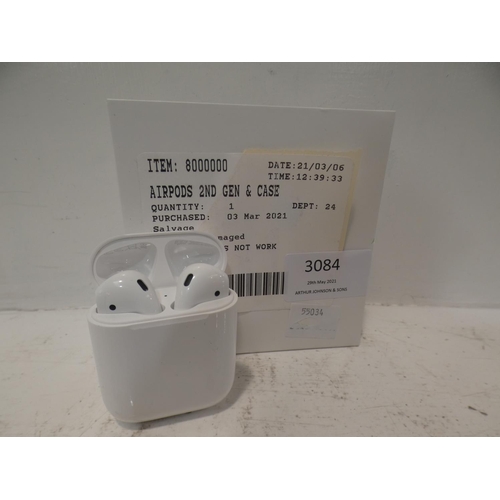 3084 - Airpods 2nd Gen & Case (MV7N2ZMA), RRP £99.99 + VAT (222-322) * This lot is subject to VAT