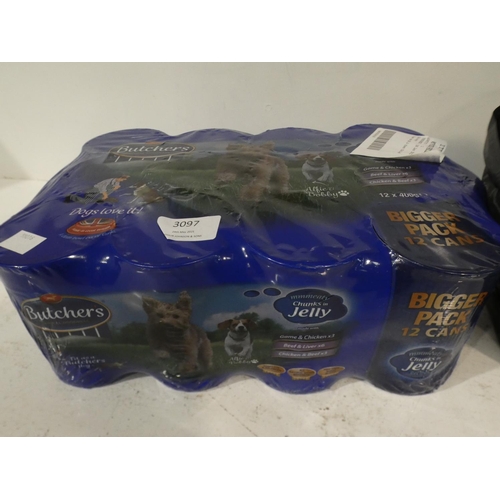 3097 - Banquet Recycled Refuse Sacks (222-233) and 12 cans Butchers dog food  * This lot is subject to VAT