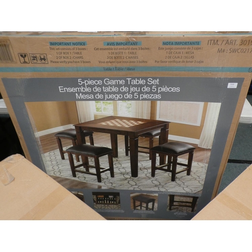 3163 - Five Piece Solid Wood Square Table Top Game, RRP £219.99 + VAT (222-178) and 4 matching chairs/stool... 