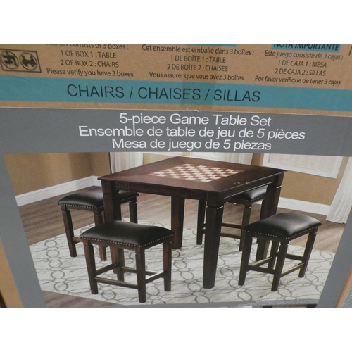 3163 - Five Piece Solid Wood Square Table Top Game, RRP £219.99 + VAT (222-178) and 4 matching chairs/stool... 