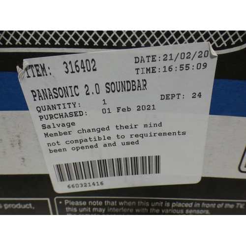 3241 - Panasonic 2.0 Soundbar (SC-HTB208EB-L) (222-57) * This lot is subject to VAT