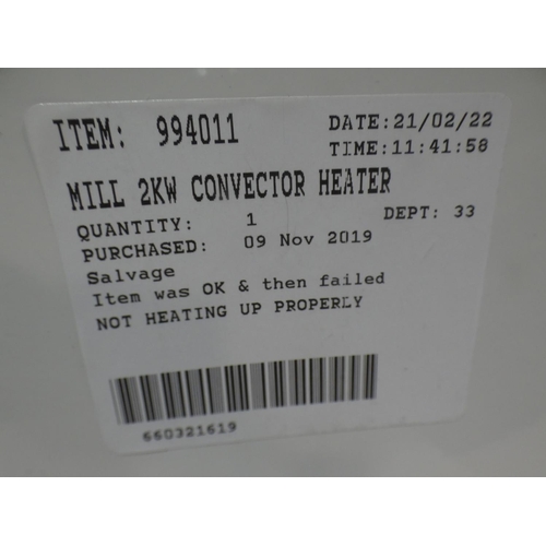 3249 - Mill 2kw Convector Heater (model:- 94401UK) (222-72) * This lot is subject to VAT