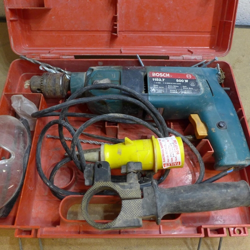 2004 - Bosch 1182.7 110v power drill - failed electrical safety test due to damaged cable - sold as scrap o... 