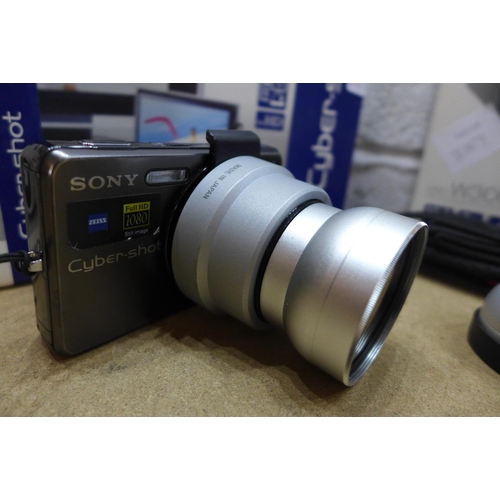 2117 - Sony Cybershot DSCW300 13mp camera box - unused and Sony Cybershot docking station, strap and adapto... 