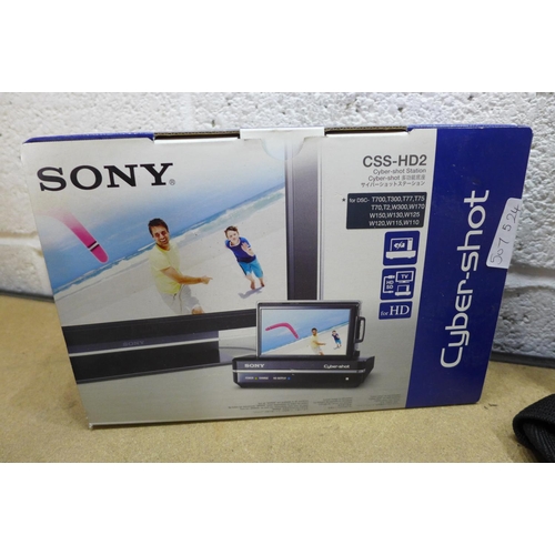 2117 - Sony Cybershot DSCW300 13mp camera box - unused and Sony Cybershot docking station, strap and adapto... 