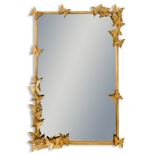 1448 - A gold rectangular frame mirror decorated with butterflies, 78cm x 50cm (DWR1564)   #