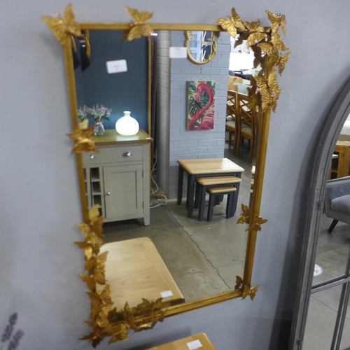 1448 - A gold rectangular frame mirror decorated with butterflies, 78cm x 50cm (DWR1564)   #