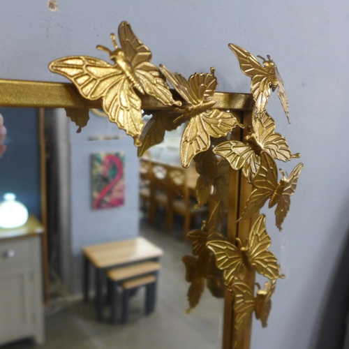 1448 - A gold rectangular frame mirror decorated with butterflies, 78cm x 50cm (DWR1564)   #