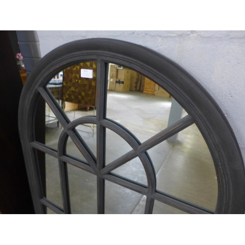 1476 - A large rustic black arched window mirror, H140cms x W80cms (M40172)   #