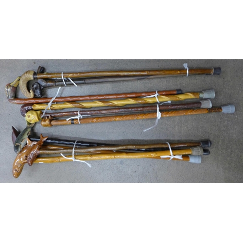 1102 - A collection of walking sticks including duck and fish handles **PLEASE NOTE THIS LOT IS NOT ELIGIBL... 