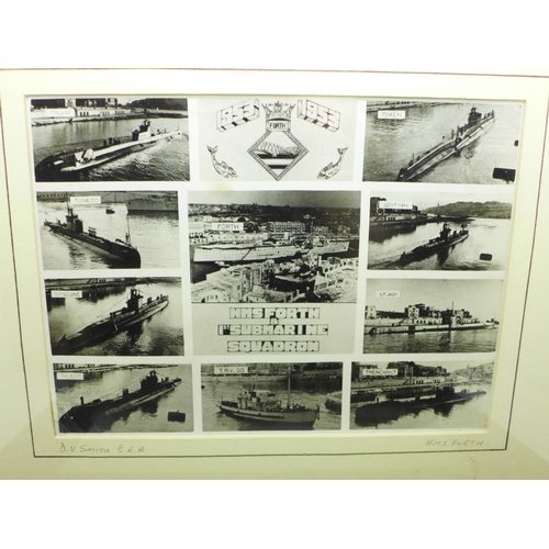 677 - Two Naval framed pictures, HMS Forth submarine and HMS Quiberon, Mediterranean Convoys, 1943