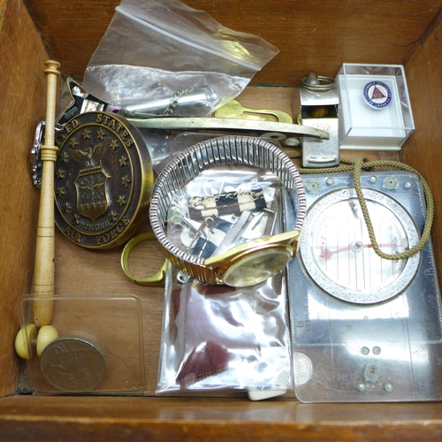 689 - A Pulsar wristwatch, a whistle, a compass, lace bobbins, etc.