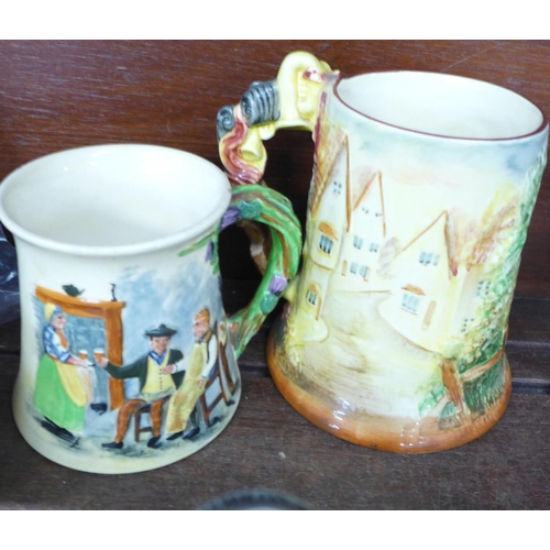 691 - Two musical tankards including one Crown Devon and novelty salt and pepper pots