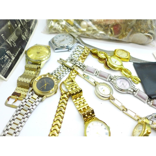 698 - Costume jewellery, watches, coins, stamps, etc.