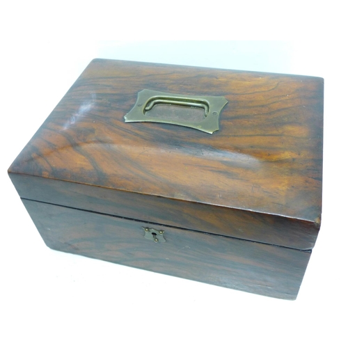 706 - A mid 19th Century walnut veneered sewing box, lacking liner