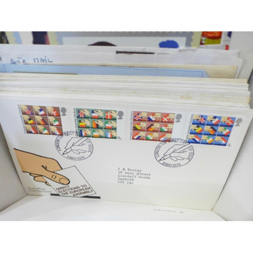 712 - Stamps; box of albums, covers, mint presentation packs, etc.